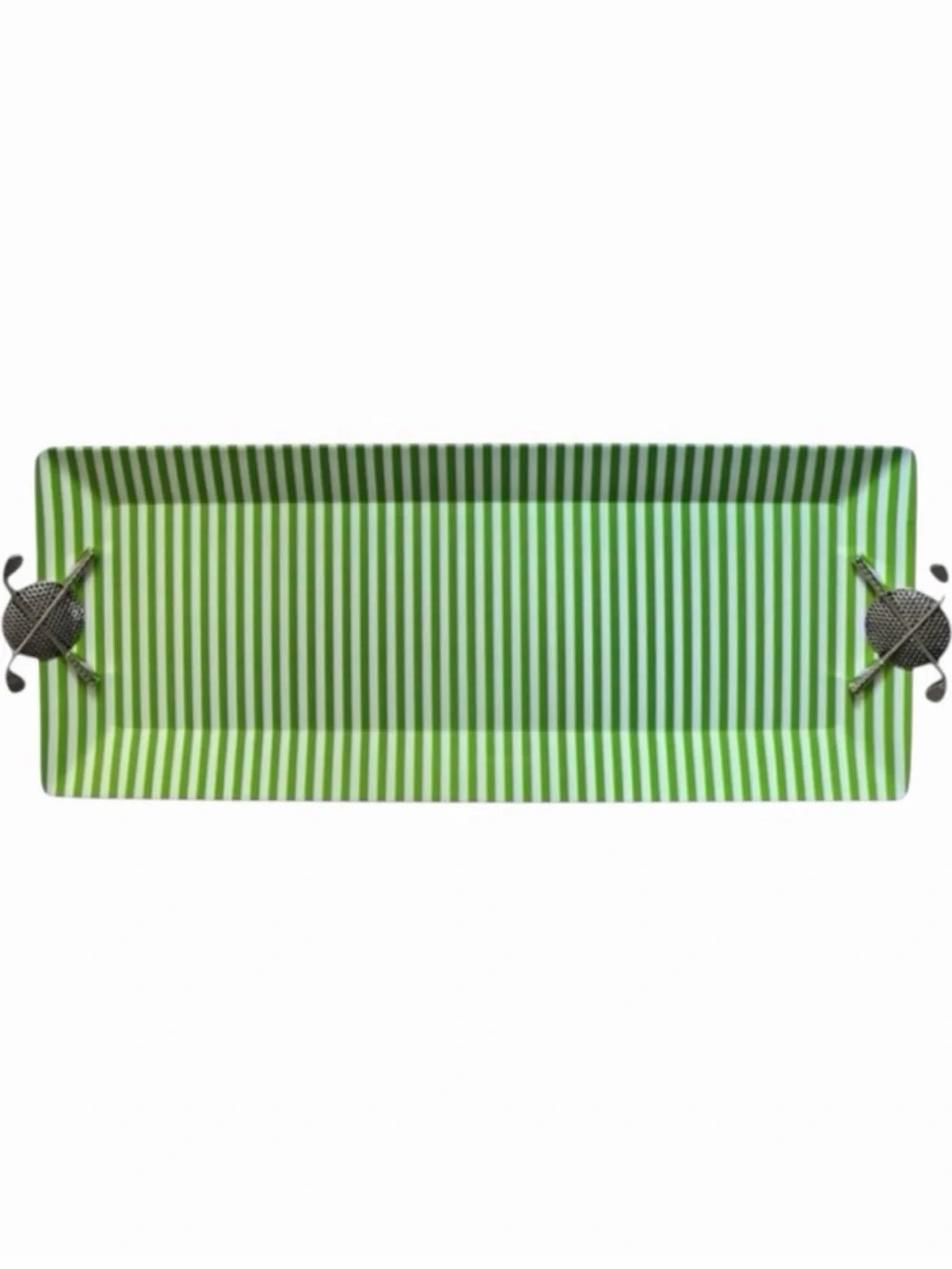 Mud Pie Green and White Stripe Rectangular Golf Handle Melamine Serving Tray